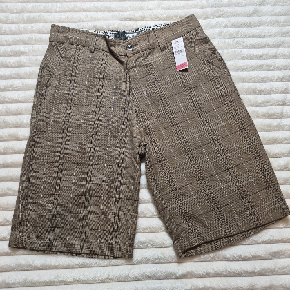 Ocean Current Mens Plaid Shorts Brown Tan Glen Check Skater Casual Size 30 NWT